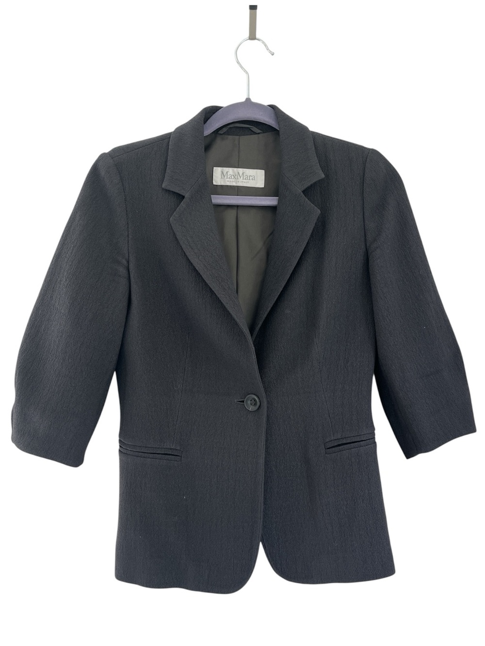 MaxMara Max Mara Gray Virgin Wool 3/4 Sleeve Blazer Jacket 4